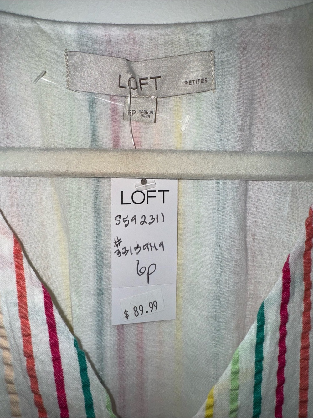 LOFT Multicolor Striped Button-Front Dress with Tie - Picture 5 of 8